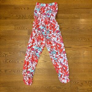 Aqua Red and Blue Floral Jumpsuit